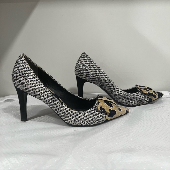 Tory Burch Cleo Tweed & Silk Bow Pump Women’s Sz 7.5 - Picture 2 of 13